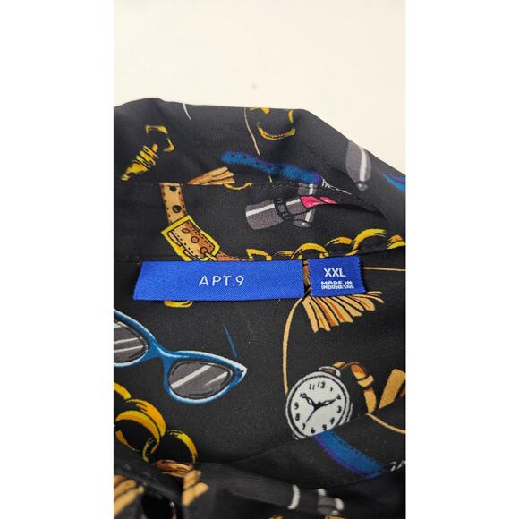 Apt 9 XXL novelty make up girly feminine printed top Roll tab sleeve NWOT black - Picture 4 of 7